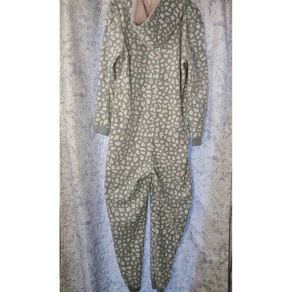 Esmara Fleece Hooded One Piece Pajamas Womens Medium 8/10 Leopard Print EUC - Picture 3 of 6